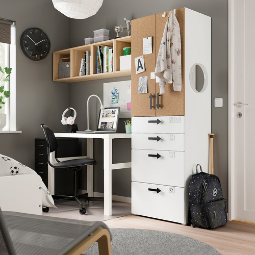 SMÅSTAD / PLATSA Wardrobe, white cork/with 4 drawers, 60x57x181 cm