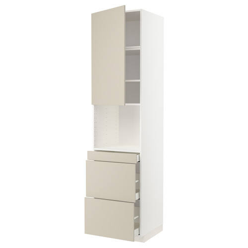 METOD / MAXIMERA Hi cab f micro combi w door/3 drwrs, white/Havstorp beige, 60x60x240 cm