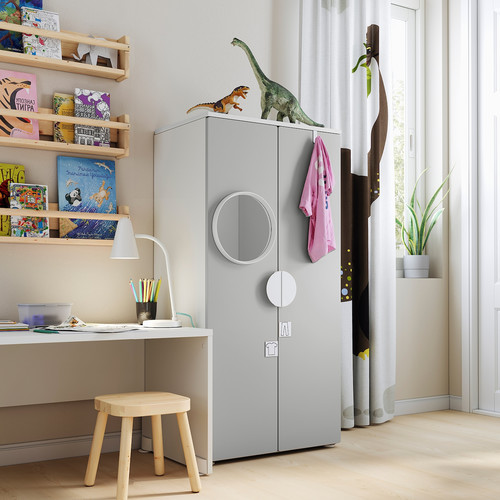 SMÅSTAD / PLATSA Wardrobe, white/grey, 60x42x123 cm