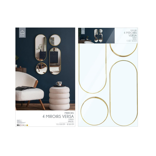 Set of 4 Mirrors Deco, gold