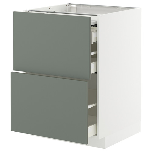 METOD / MAXIMERA Bc w pull-out work surface/3drw, white/Nickebo matt grey-green, 60x60 cm