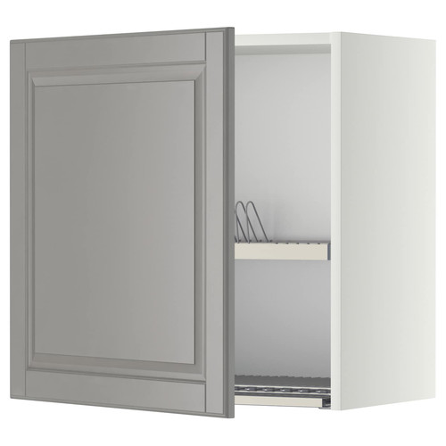 METOD Wall cabinet with dish drainer, white/Bodbyn grey, 60x60 cm