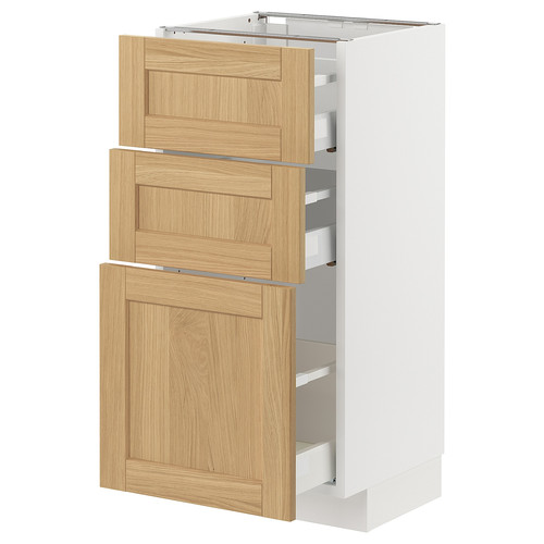 METOD / MAXIMERA Base cabinet with 3 drawers, white/Forsbacka oak, 40x37 cm