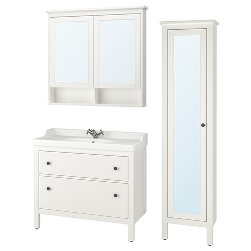 HEMNES / RÄTTVIKEN Bathroom furniture, set of 5, white, Runskär tap, 102 cm