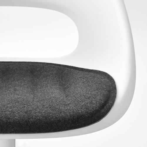 LOBERGET / MALSKÄR Swivel chair + pad, white/dark grey