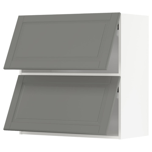 METOD Wall cab horizo 2 doors w push-open, white/Bodbyn grey, 80x80 cm