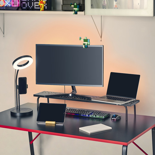 LÅNESPELARE Monitor stand, black, 97x19 cm