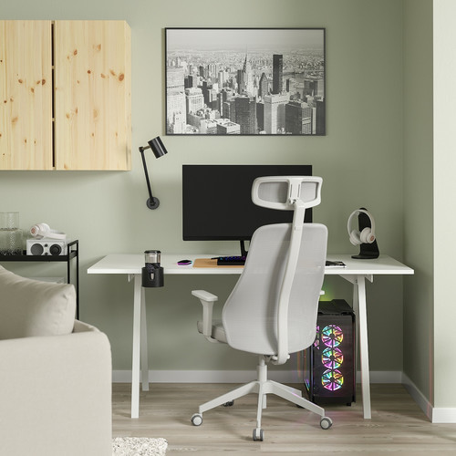 TROTTEN / MATCHSPEL Desk and chair, white/light grey