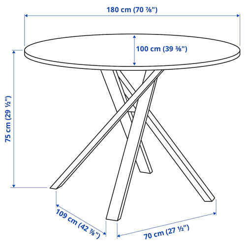 MARIEDAMM Table, white/stone effect white, 180x100 cm