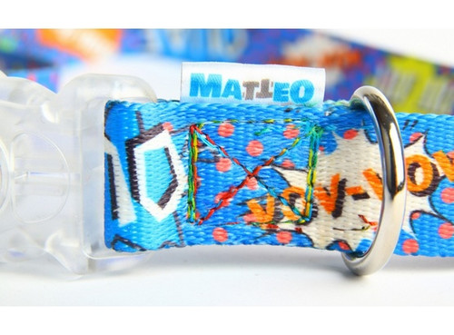 Matteo Dog Collar LED Buckle 20mm, blue graffiti