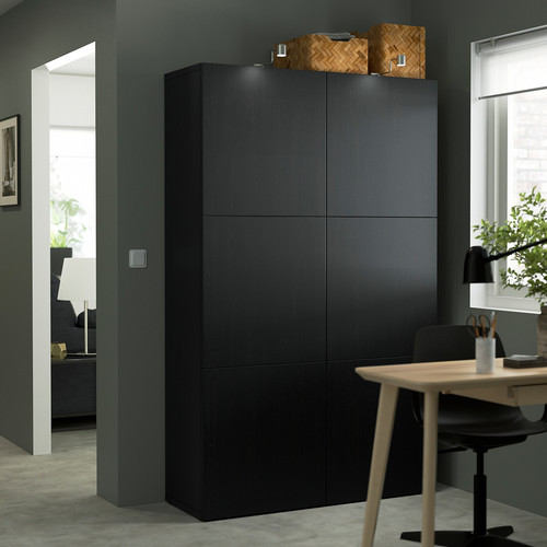 BESTÅ Storage combination with doors, Lappviken black-brown, 120x40x192 cm