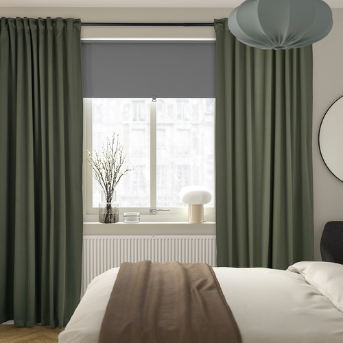 MAJGULL Block-out curtains, 1 pair, dark green, 145x300 cm