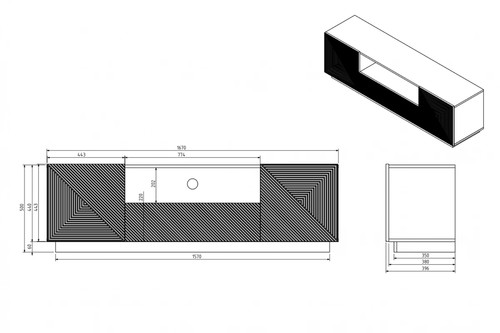 TV Cabinet Asha 167 cm, artisan/matt black