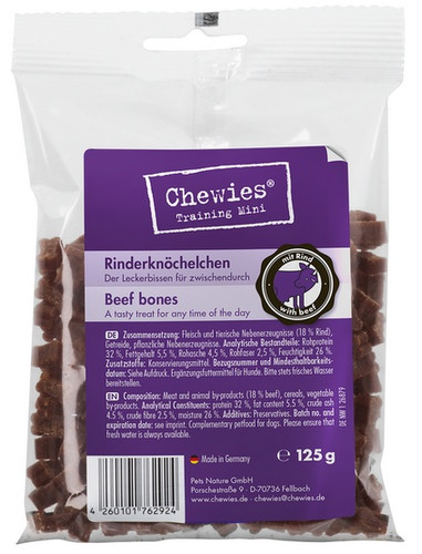 Chewies Dog Snack Beef Bones 125g