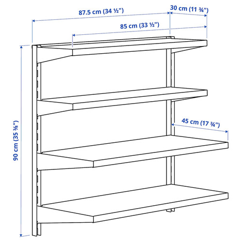 BROR Wall shelf combination, black, 88x30/45x90 cm