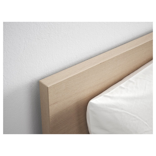 MALM Bed frame, high, w 4 storage boxes, white stained oak veneer, Lönset, 140x200 cm
