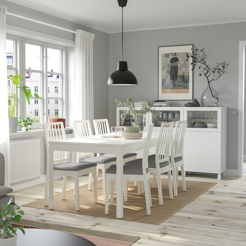 EKEDALEN / EKEDALEN Table and 6 chairs, white white/Ramna light grey, 120/180 cm