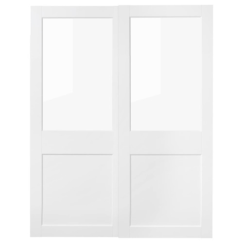 GRIMO Pair of sliding doors, glass/white, 150x201 cm