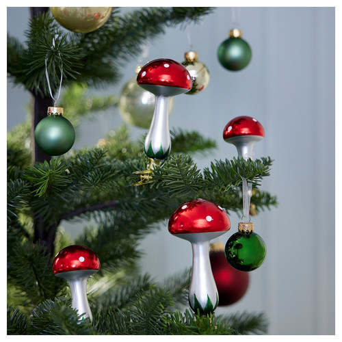 VINTERFINT Tree ornament set of 2, glass/mushroom red