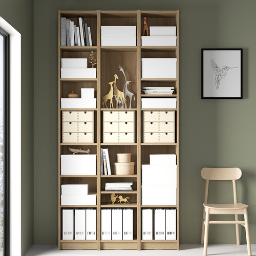 BILLY Bookcase comb w extension units, oak effect, 120x28x237 cm