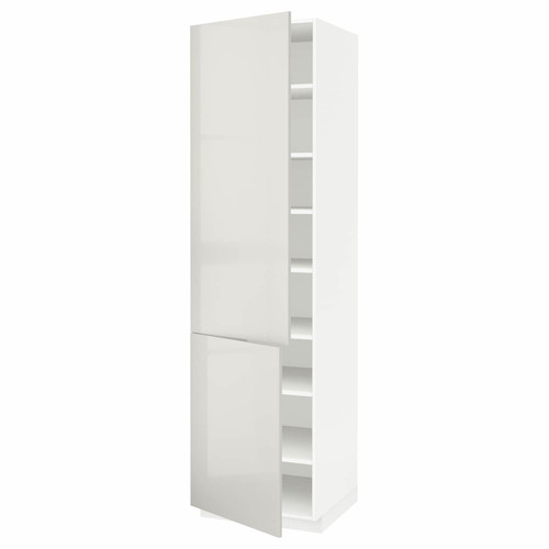 METOD High cabinet with shelves/2 doors, white/Ringhult light grey, 60x60x220 cm