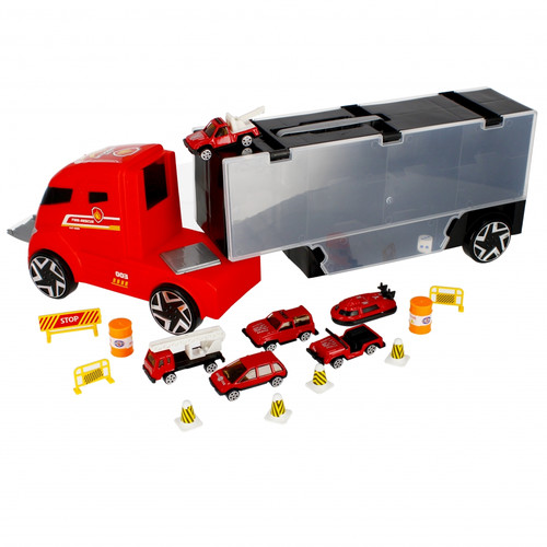 Transport Truck with 6 Small Cars & Road Accessories 3+