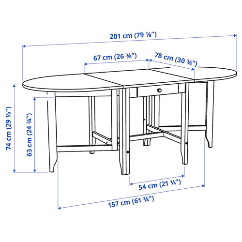 GAMLEBY Drop-leaf table, light stain patina/white, 67/134/201x78 cm