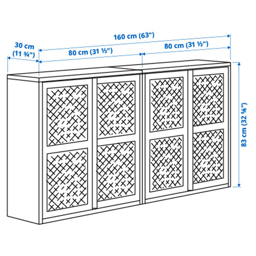 IVAR Cabinet with doors, grey-green mesh, 160x30x83 cm