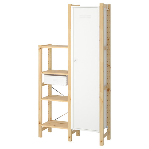 IVAR 2 sections/shelves/cabinet, pine/white, 92x30x179 cm