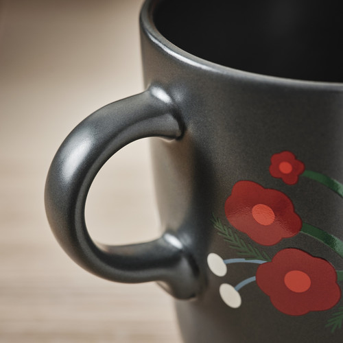 VINTERFINT Mug, flower pattern dark grey, 37 cl