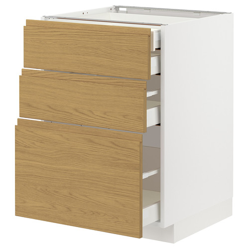 METOD / MAXIMERA Base cb 3 frnts/2 low/1 md/1 hi drw, white/Voxtorp oak effect, 60x60 cm