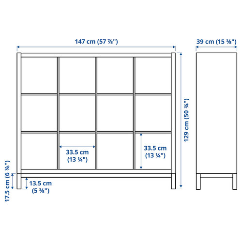 KALLAX Shelving unit with underframe, black-brown/black, 147x129 cm