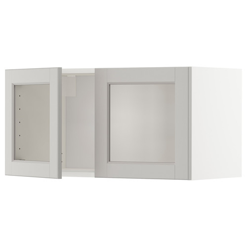 METOD Wall cabinet with 2 glass doors, white/Lerhyttan light grey, 80x40 cm