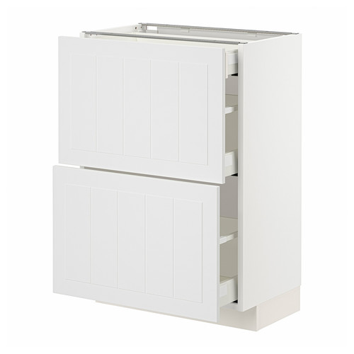 METOD / MAXIMERA Base cab with 2 fronts/3 drawers, white/Stensund white, 60x37 cm