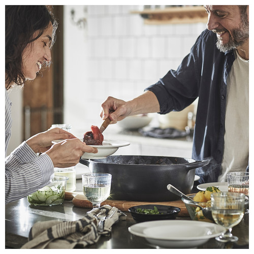 VARDAGEN Casserole with lid, enamelled cast iron matt/black, 6.5 l