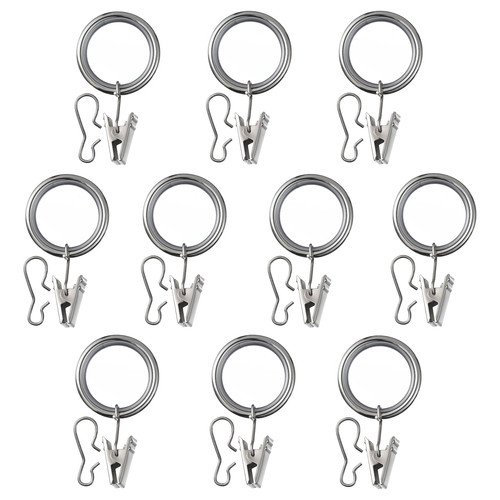 SYRLIG Curtain ring with clip and hook, nickel-plated, 25 mm