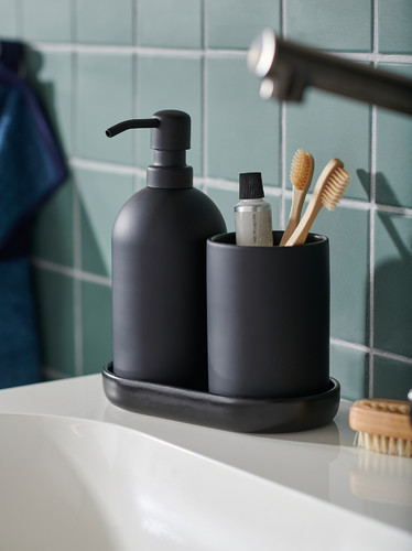 GANSJÖN 3-piece bathroom set, black