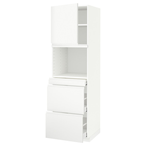 METOD / MAXIMERA Hi cab f micro combi w door/3 drwrs, white/Voxtorp matt white, 60x60x200 cm