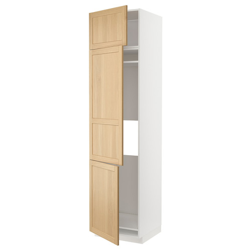 METOD High cab f fridge/freezer w 3 doors, white/Forsbacka oak, 60x60x240 cm