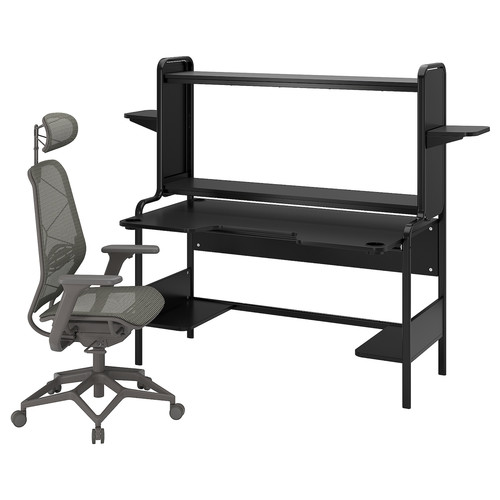 FREDDE / STYRSPEL Gaming desk and chair, black/grey