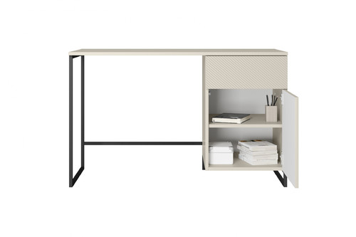 Desk with Drawer Asha 120 cm, cashmere, black frame