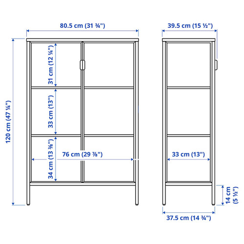 RUDSTA Glass-door cabinet, anthracite, 80x37x120 cm