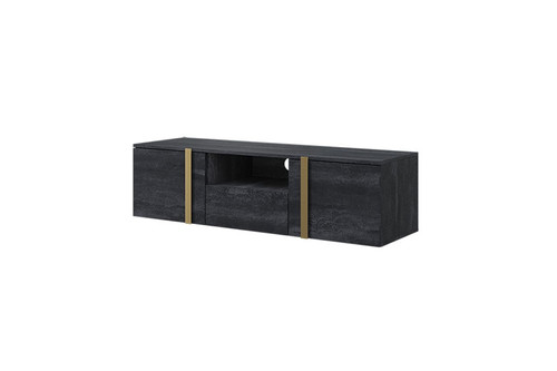 Wall-Mounted TV Cabinet Verica 150 cm, charcoal/gold handles