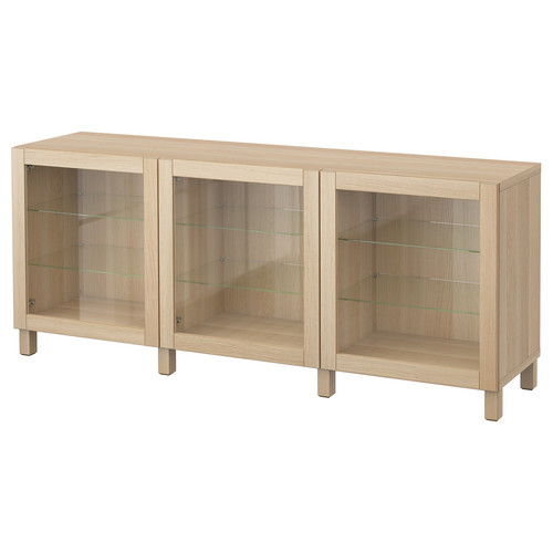 BESTÅ Storage combination with doors, Sindvik white stained oak eff clear glass, 180x40x74 cm