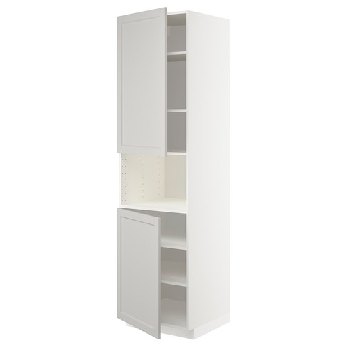 METOD High cab f micro w 2 doors/shelves, white/Lerhyttan light grey, 60x60x220 cm