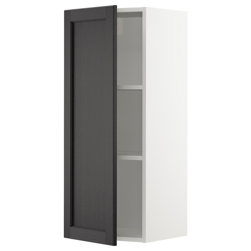 METOD Wall cabinet with shelves, white/Lerhyttan black stained, 40x100 cm