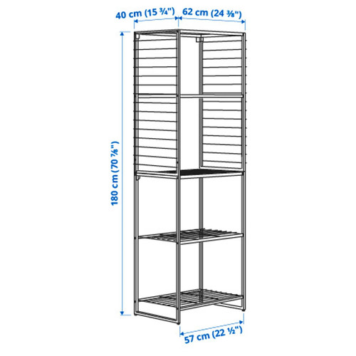 JOSTEIN Shelving unit with grid, in/outdoor/wire white, 62x40x180 cm