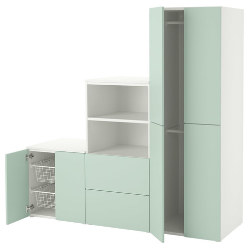 SMÅSTAD / PLATSA Storage combination, white/light green, 180x57x181 cm