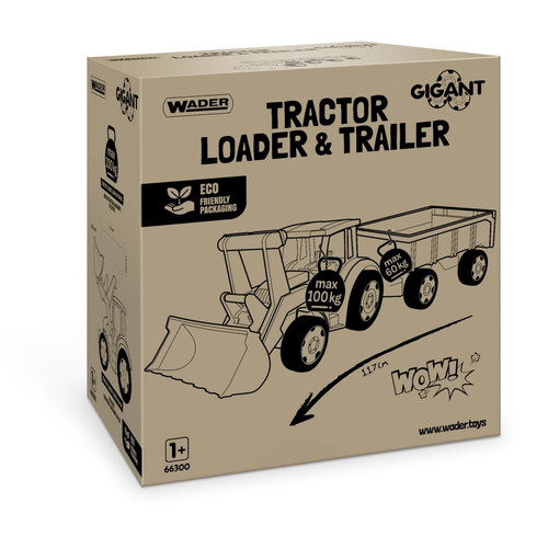 Wader Tractor Giant with Shovel and Trailer, assorted colours, 117cm 12m+