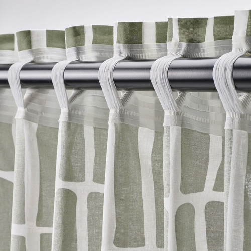 SKOGSSTJÄRNA Curtains, 1 pair, grey-green/white, 145x300 cm